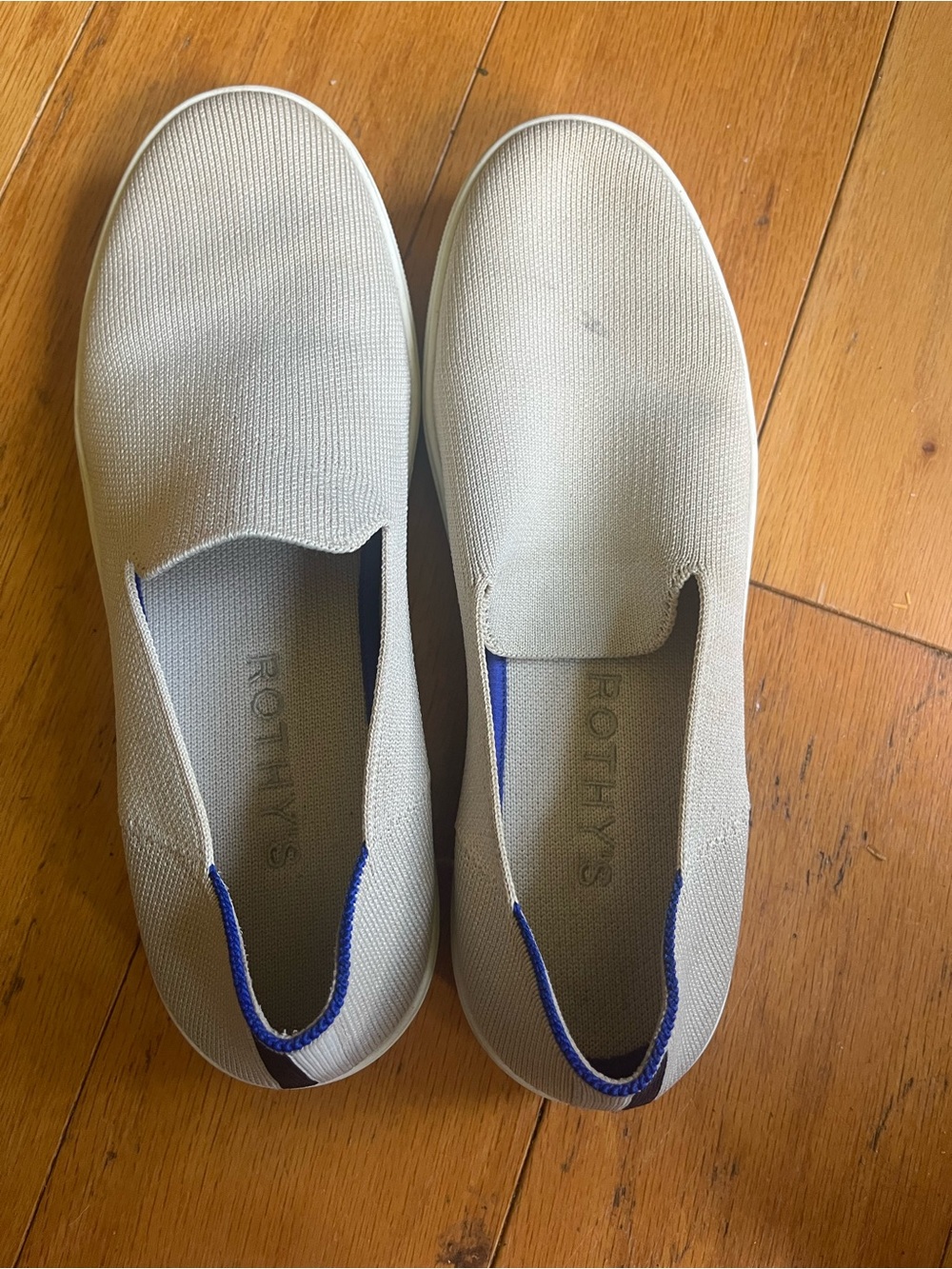 Rothy's cream Slip-On Loafers with Blue Trim